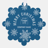 Company Logo Name Snowflake Merry Christmas Blue Ornament Karte (Vorderseite)