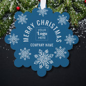 Company Logo Name Snowflake Merry Christmas Blue Ornament Karte