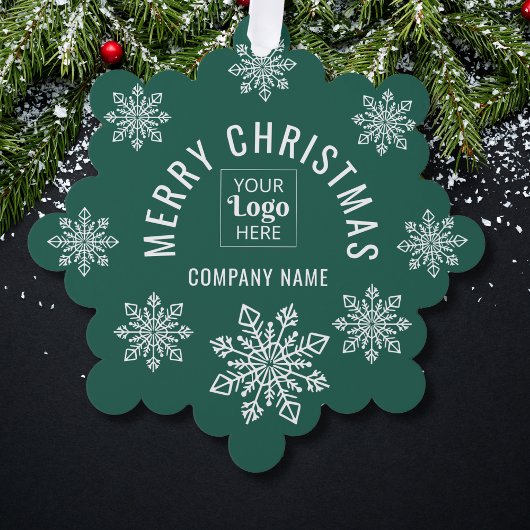 Company Logo Name Snowflake Merry Christmas Green Ornament Karte