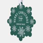 Company Logo Name Snowflake Merry Christmas Green Ornament Karte (Linke Ecke)