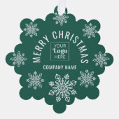 Company Logo Name Snowflake Merry Christmas Green Ornament Karte (Vorderseite)
