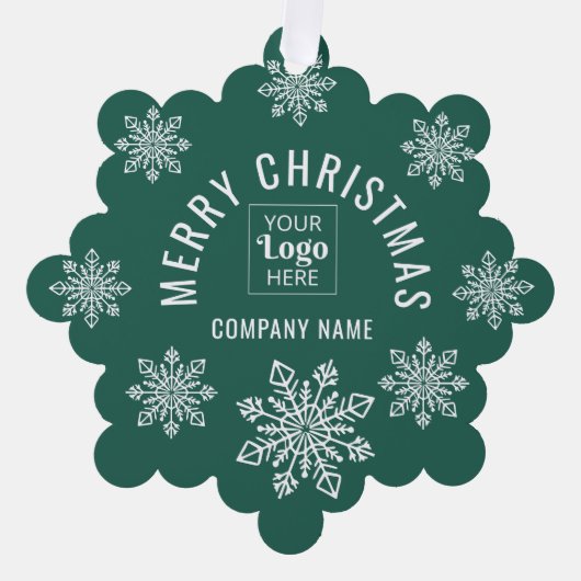 Company Logo Name Snowflake Merry Christmas Green Ornament Karte (Vorderseite)