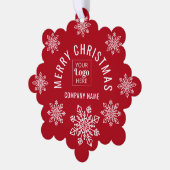 Company Logo Name Snowflake Merry Christmas Red Ornament Karte (Linke Ecke)
