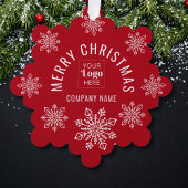 Company Logo Name Snowflake Merry Christmas Red Ornament Karte