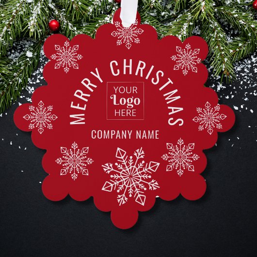 Company Logo Name Snowflake Merry Christmas Red Ornament Karte