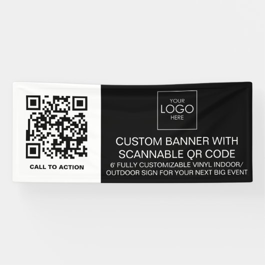 Company Logo QR Code Custom Vinyl Indoor Outdoor Banner (Horizontal)