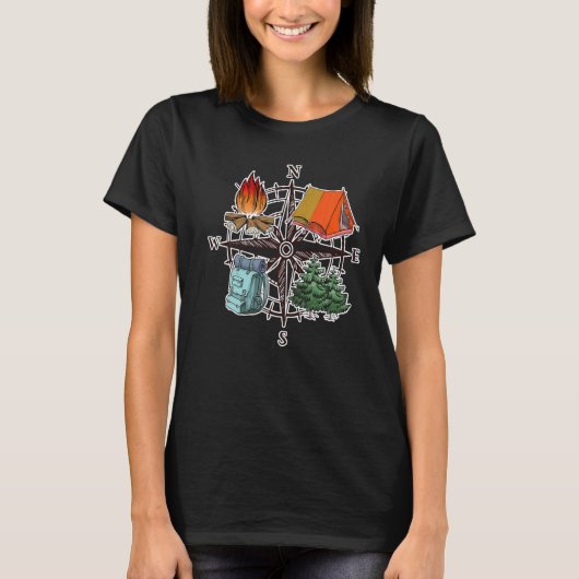 Compass Adventure Campfire Wanderlust Wandern Cam T-Shirt (Vorderseite)