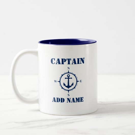 Compass Anchor Kapitän Name oder Bootname sa0a hin Zweifarbige Tasse (Links)