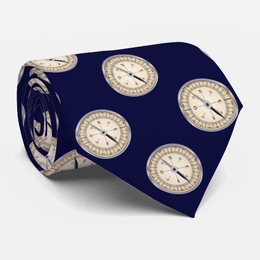 Compass auf Navy Blue Neck Tie Krawatte (Gerollt)