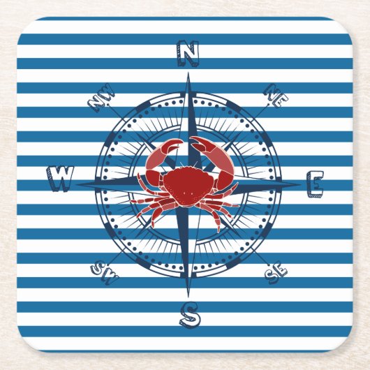 Compass Blue and White Strip Paper Untersetzer (Vorderseite)