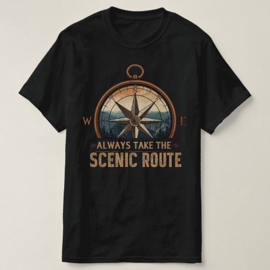 Compass Camping Tee – Always Take The Scenic Route (Design vorne)
