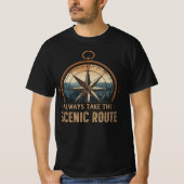 Compass Camping Tee – Always Take The Scenic Route (Vorderseite)