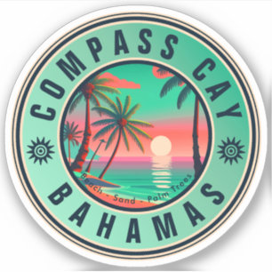 Compass Cay Bahamas Retro Sunset Souvenir 1950er Aufkleber