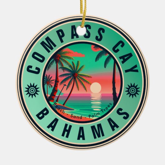 Compass Cay Bahamas Retro Sunset Souvenir 1950er Keramik Ornament (Vorne)