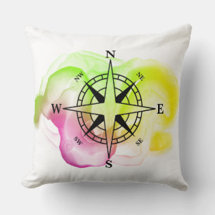 Compass Direction Travel Grad Verse Ink Colorful Kissen