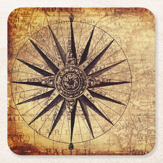 Compass Discovery Age Weltkarte Vintag Rechteckiger Pappuntersetzer (Vorderseite)