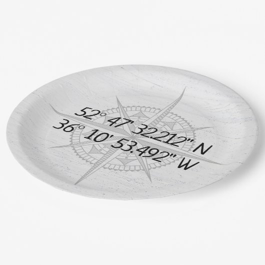 Compass GPS Zuhause-Koordinaten Pappteller (Schrägansicht)