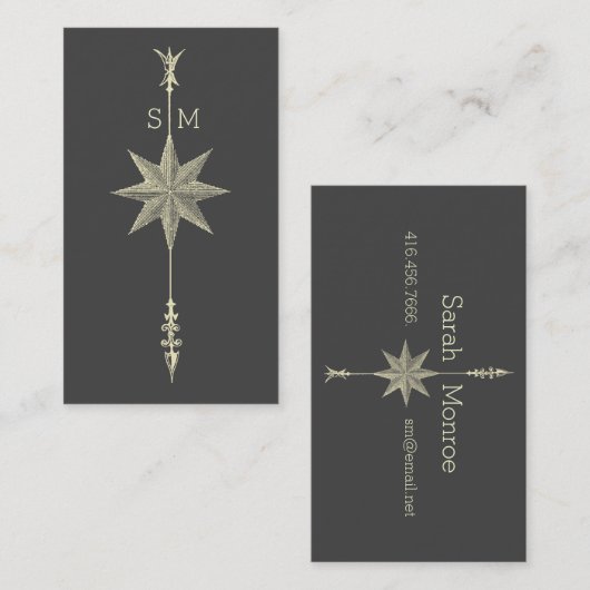 Compass Rose Arrow Intitials Visitenkarte (Vorne/Hinten)