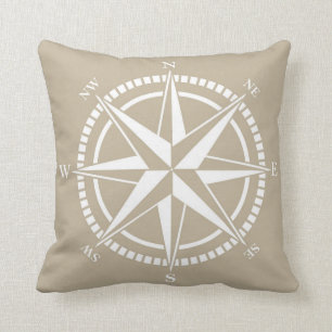 Compass Rose Beige Nautical Kissen
