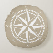 Compass Rose Beige Nautical Rundes Kissen (Vorderseite)