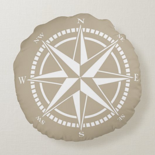 Compass Rose Beige Nautical Rundes Kissen (Rückseite)
