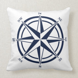 Compass Rose Blue Nautic Kissen