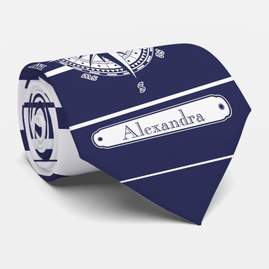 Compass Rose Blue Stripes Krawatte (Gerollt)