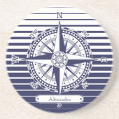 Compass Rose Blue Stripes Sandstein Untersetzer (Vorne)