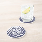 Compass Rose Blue Stripes Sandstein Untersetzer (Seite)