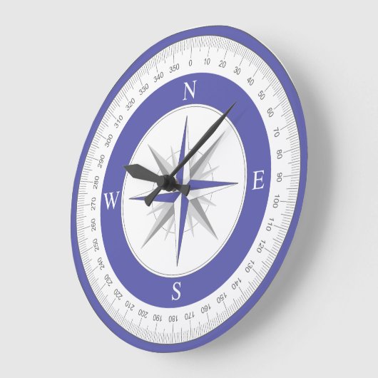 Compass Rose Blue White Nautic Große Wanduhr (Winkel)