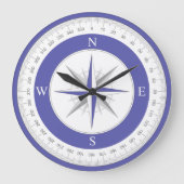 Compass Rose Blue White Nautic Große Wanduhr (Vorderseite)