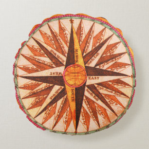 Compass-Rose-Kissen Rundes Kissen