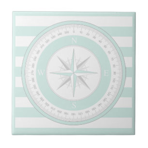 Compass Rose Minze Blau und Weiße Streifen Fliese