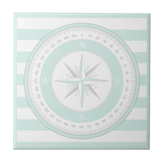 Compass Rose Minze Blau und Weiße Streifen Fliese (Vorderseite)