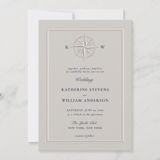 Compass Rose Nautical Boat Formal Elegante Hochzei Einladung (Vorderseite)