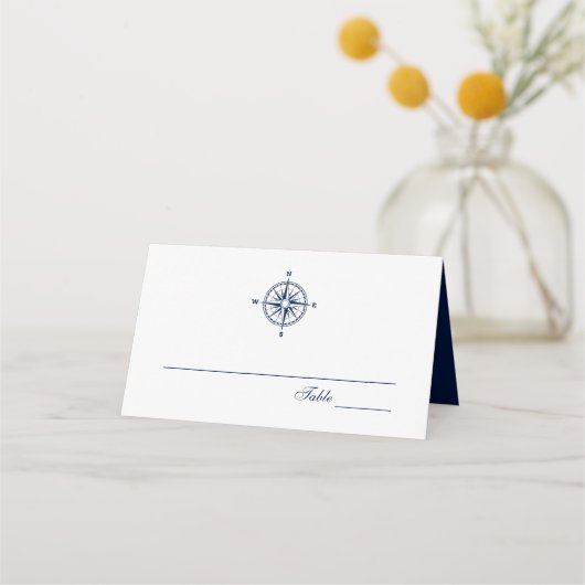 Compass Rose Nautical Wedding | Platzkarte (Vorderseite)