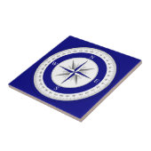 Compass Rose Navy Dunkelblau und Weiß Nautik Fliese (Seite)