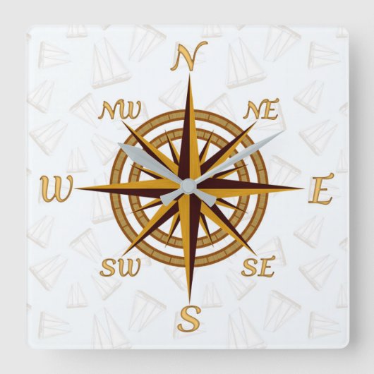 Compass Rose Quadratische Wanduhr (Vorderseite)