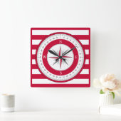 Compass Rose Rot und Weiß Streifen Quadratische Wanduhr (Zuhause)