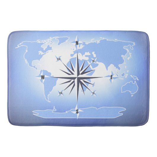 Compass Rose Sailing Ocean Blue Bath Mat Badematte (Vorderseite)