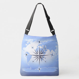 Compass Rose Sailing Ocean Blue Cross Body Bag Tragetaschen Mit Langen Trägern