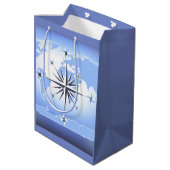 Compass Rose Sailing Ocean Blue Med Geschenktasche Mittlere Geschenktüte (Rückseite Schrägansicht)