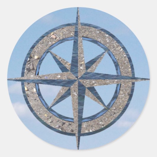Compass-Rose (Sand, Wasser, Himmel) Runder Aufkleber (Vorderseite)