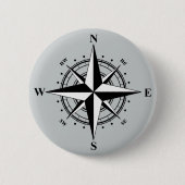 Compass Rose Schwarz & Weiß Button (Vorderseite)