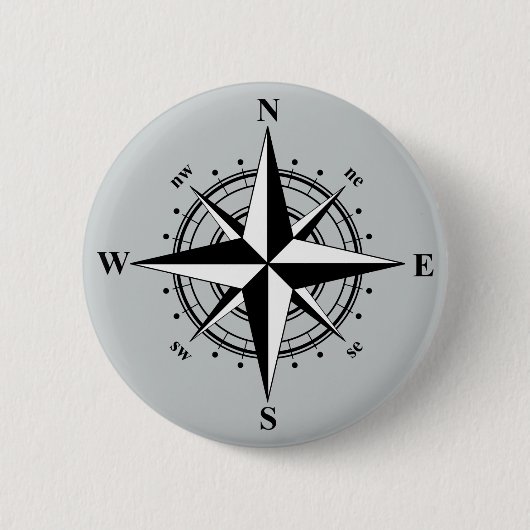 Compass Rose Schwarz & Weiß Button (Vorderseite)