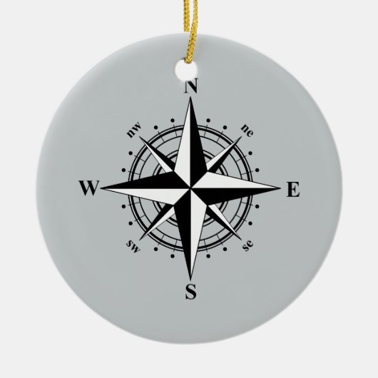 Compass Rose Schwarz & Weiß Keramik Ornament (Vorne)
