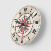 Compass Rose with Globe, Distressed Runde Wanduhr (Winkel)