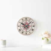 Compass Rose with Globe, Distressed Runde Wanduhr (Zuhause)