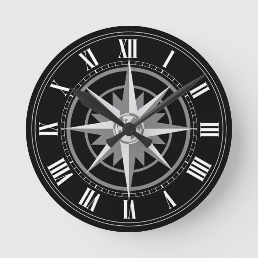 Compass Rose with Globe Runde Wanduhr (Vorderseite)