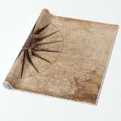 Compass Segelschiff Discovery Age World Map Geschenkpapier (Ungerollt)